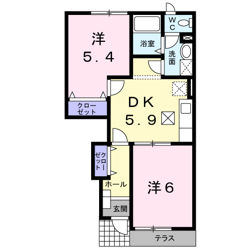 ル・ソレイユⅡ(2DK/1階)の間取り写真