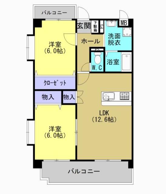 シャトレ有田(2LDK/4階)の間取り写真