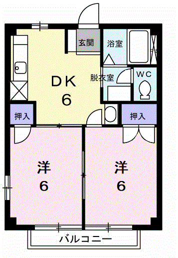 カーサウエダ(2DK/2階)の間取り写真