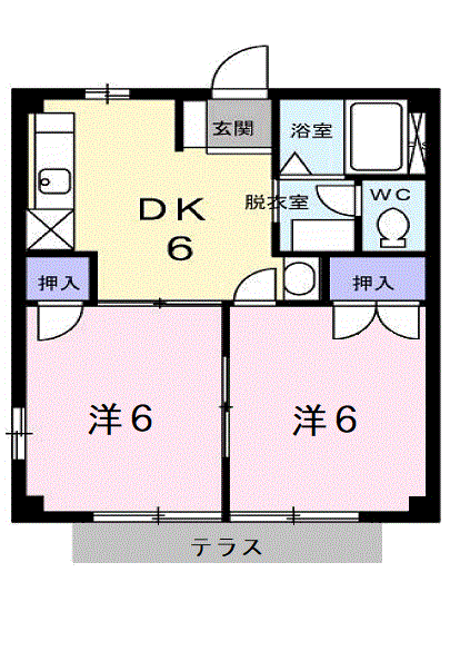 カーサウエダ(2DK/1階)の間取り写真