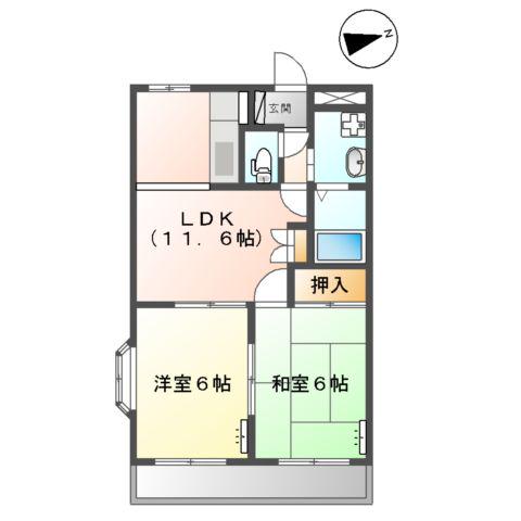グリーンヒル壱番館(2LDK/2階)の間取り写真
