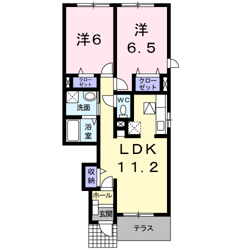 プロスペリテ壱番館(2LDK/1階)の間取り写真