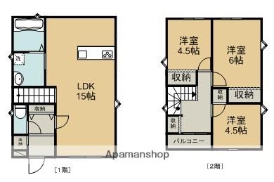 熊本県熊本市東区 2階建 築9年(3LDK)の間取り写真