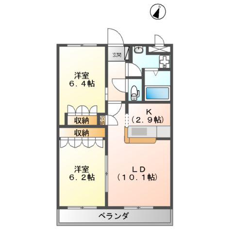 BIENVIVRE楡木(2LDK/1階)の間取り写真
