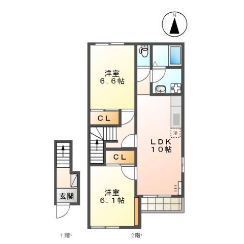 コンフォルト・パレスA棟(2LDK/2階)の間取り写真