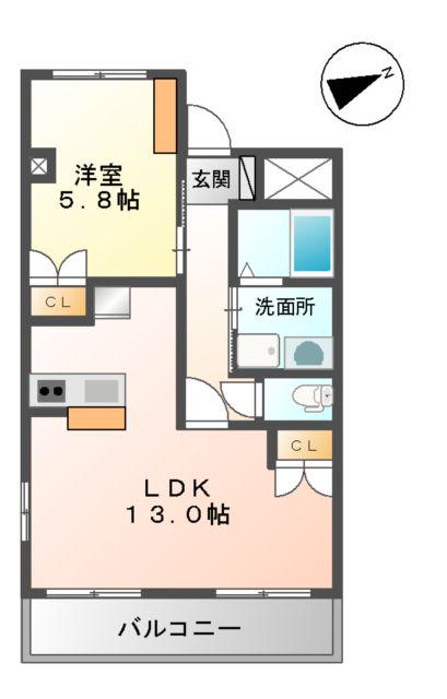 エバーグランディールⅡ(1LDK/2階)の間取り写真
