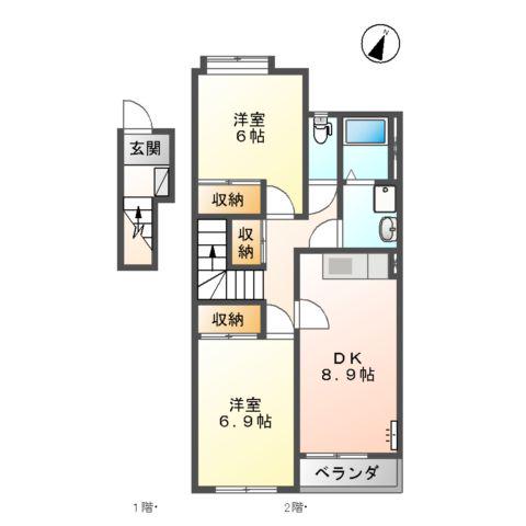 グランベル弐番館(2DK/2階)の間取り写真