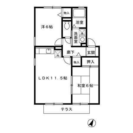 グランメールE棟(2LDK/1階)の間取り写真