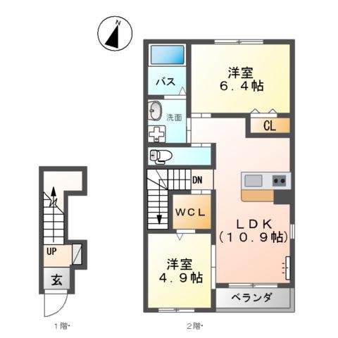 プランドール.K(2LDK/2階)の間取り写真