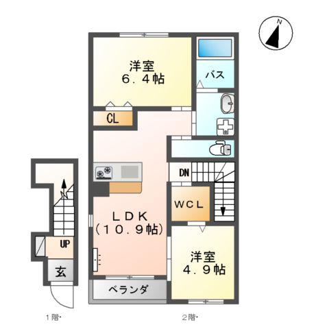 プランドール.K(2LDK/2階)の間取り写真