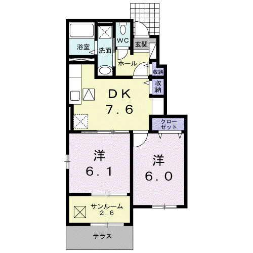 プレジール Ⅱ(2DK/1階)の間取り写真