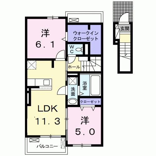 グレース高坂 Ⅰ(2LDK/2階)の間取り写真