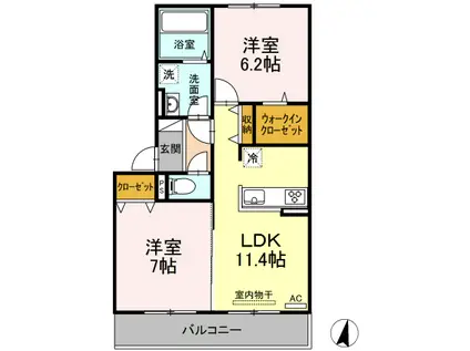 クレアレセント(2LDK/3階)の間取り写真