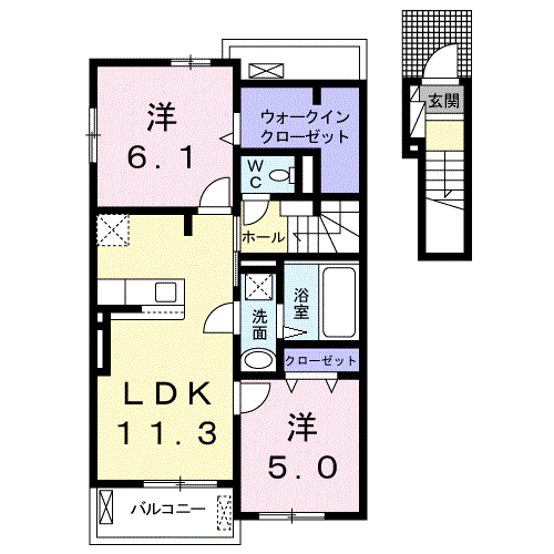 ヒラソール(2LDK/2階)の間取り写真