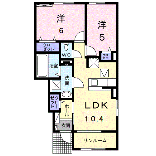 レミー グレンツェ Ⅱ(2LDK/1階)の間取り写真