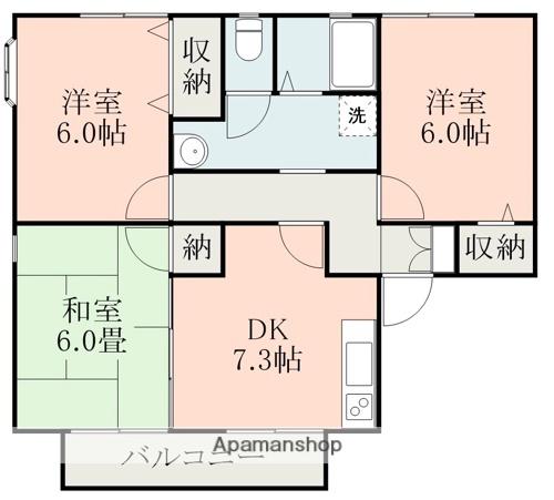 アンプルールB棟(3DK/2階)の間取り写真