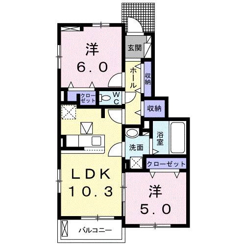 フリシュ シェーネ E(2LDK/1階)の間取り写真