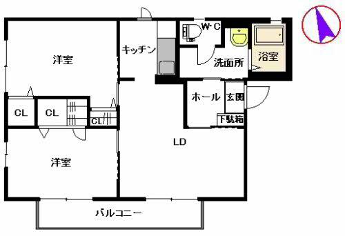 アイビー  B棟(2LDK/2階)の間取り写真