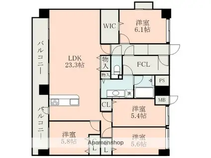 ヴァレリア大津(4LDK/7階)の間取り写真