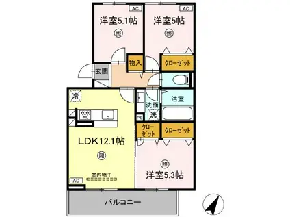  D-ROOM長嶺西 (3LDK/3階)の間取り写真