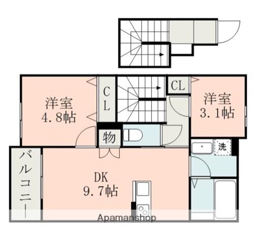 ルナエトワール25番館(2DK/2階)の間取り写真