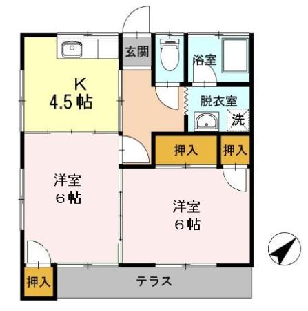 かつきハイツ(2K/1階)の間取り写真