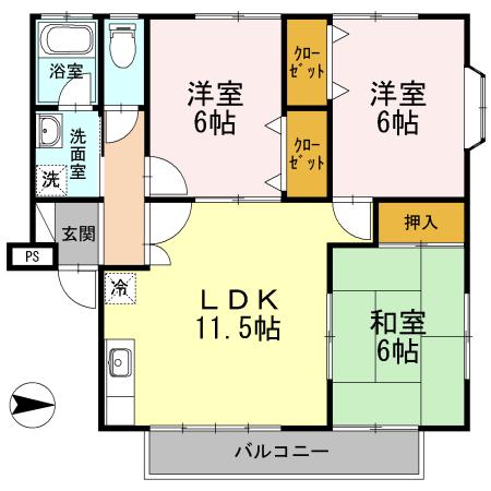シャルマン野口B(3LDK/2階)の間取り写真