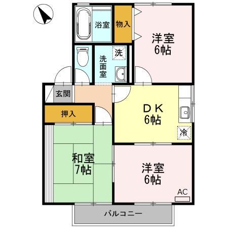 ヴィラクレストA棟(3DK/2階)の間取り写真