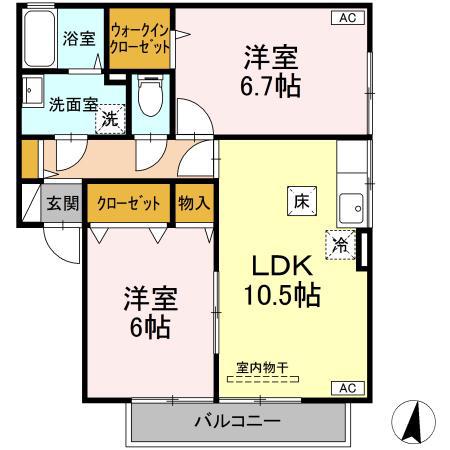 パレオ A棟(2LDK/1階)の間取り写真