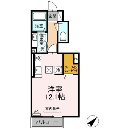 ガーデンリバーハイツ御領(ワンルーム/1階)の間取り写真