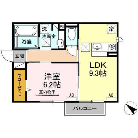 ピラール清水(1LDK/1階)の間取り写真