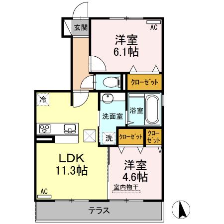 ピラール菊陽Ⅱ(2LDK/1階)の間取り写真