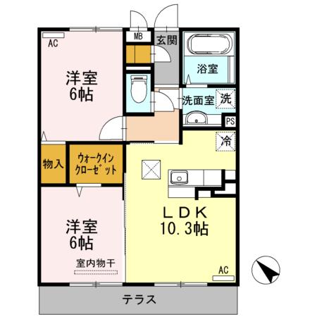 ディアコート・宙(2LDK/1階)の間取り写真