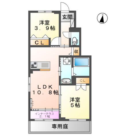 CHAMP DE PIERRE(2LDK/1階)の間取り写真