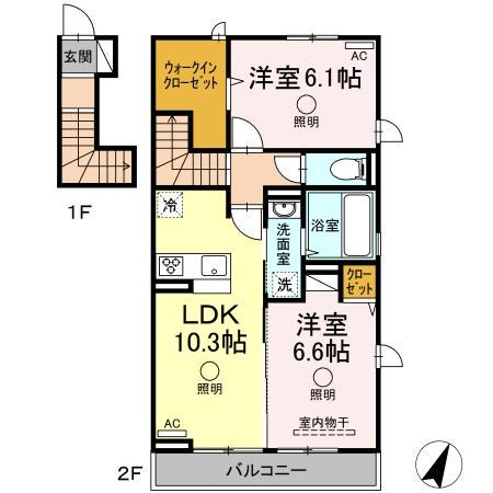 アリエス B(2LDK/2階)の間取り写真