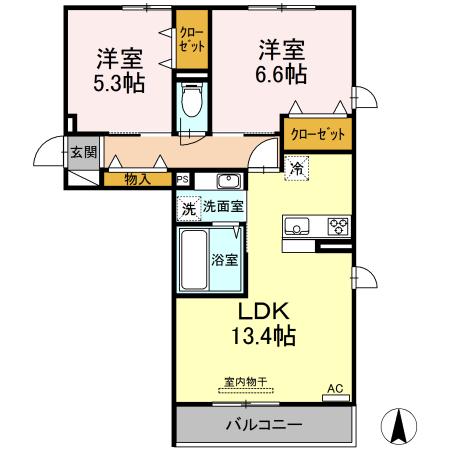 ルヴェデュソレイユ I(2LDK/3階)の間取り写真