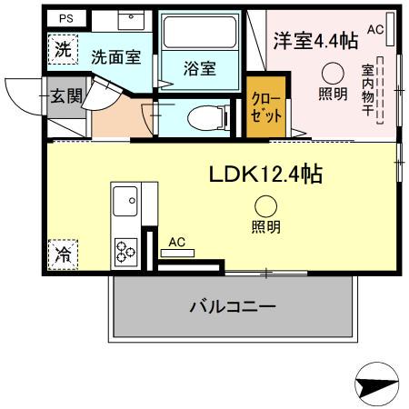 CREST(1LDK/2階)の間取り写真