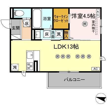 TORISIA飛田(1LDK/1階)の間取り写真