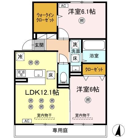 ブルシア(2LDK/1階)の間取り写真