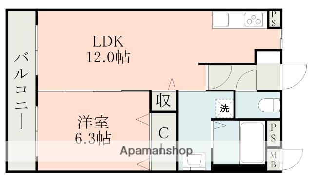 エバンジェル長嶺(1LDK/2階)の間取り写真