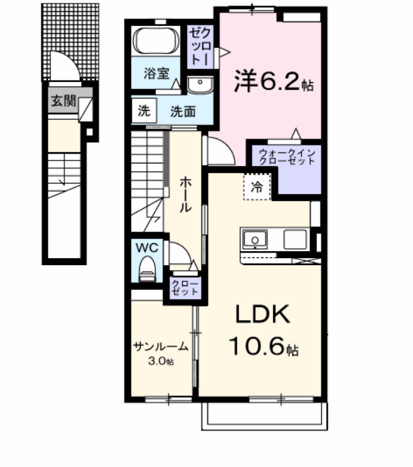 ひまわり荘(1LDK/2階)の間取り写真