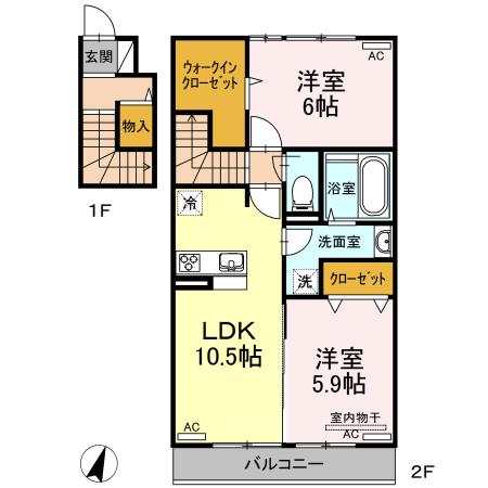 D-ROOM西梶尾(2LDK/2階)の間取り写真