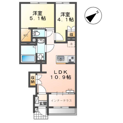 サクラリアン益城(2LDK/1階)の間取り写真