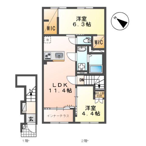 サクラリアン益城(2LDK/2階)の間取り写真