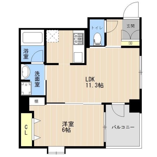APEX神園(1LDK/5階)の間取り写真