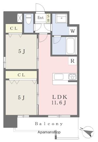 保田窪1丁目マンション(2LDK/10階)の間取り写真