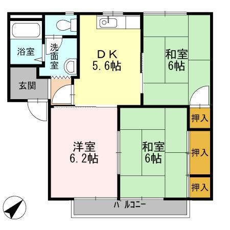 レーベンパレスB棟(3DK/1階)の間取り写真