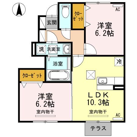 フレシール東町(2LDK/1階)の間取り写真