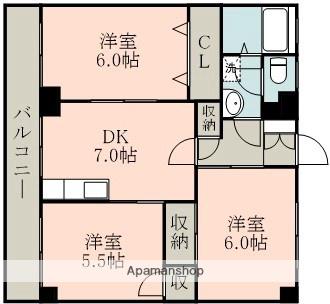 モイスト健軍(3DK/2階)の間取り写真