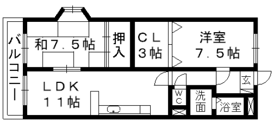 ハウスローリエ(2LDK/2階)の間取り写真